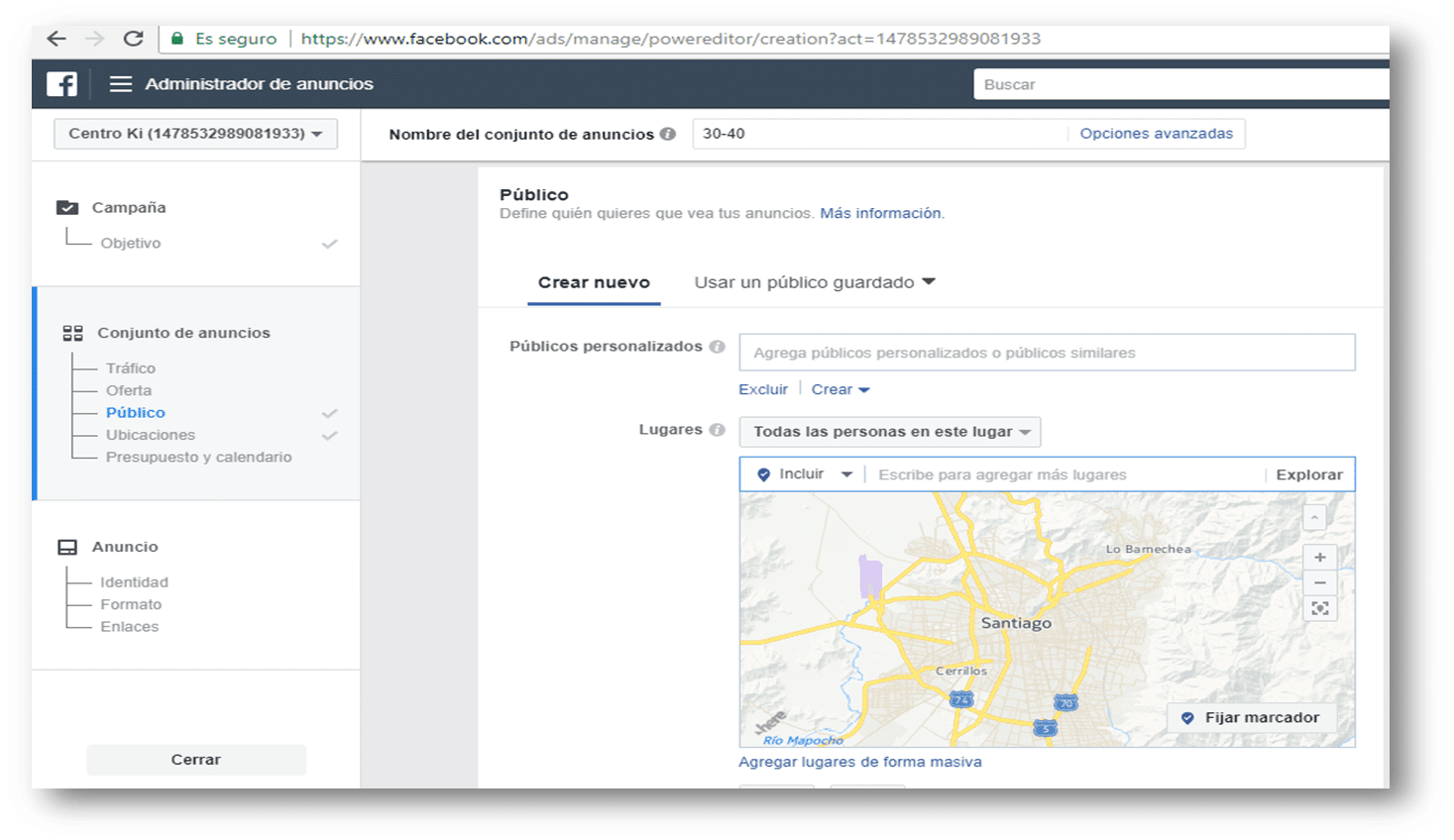 Clic en publico facebook ads