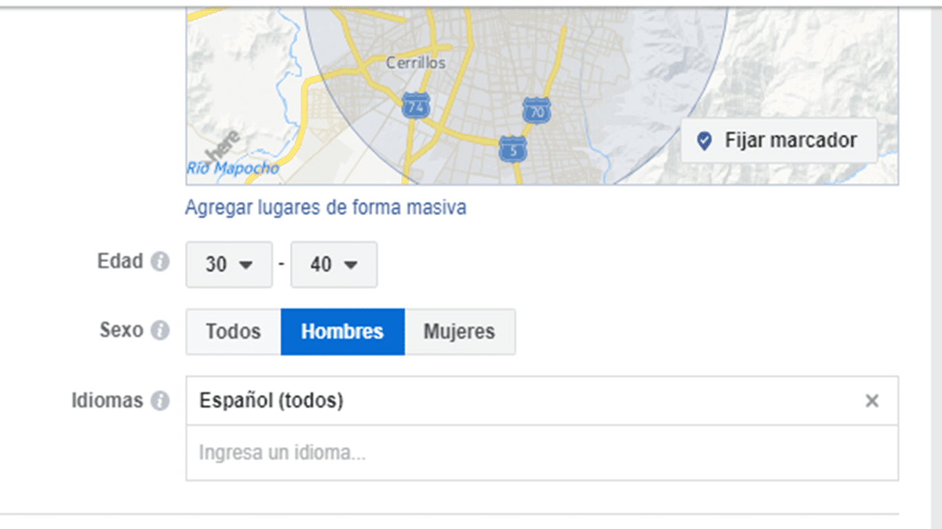 idioma en facebook ads